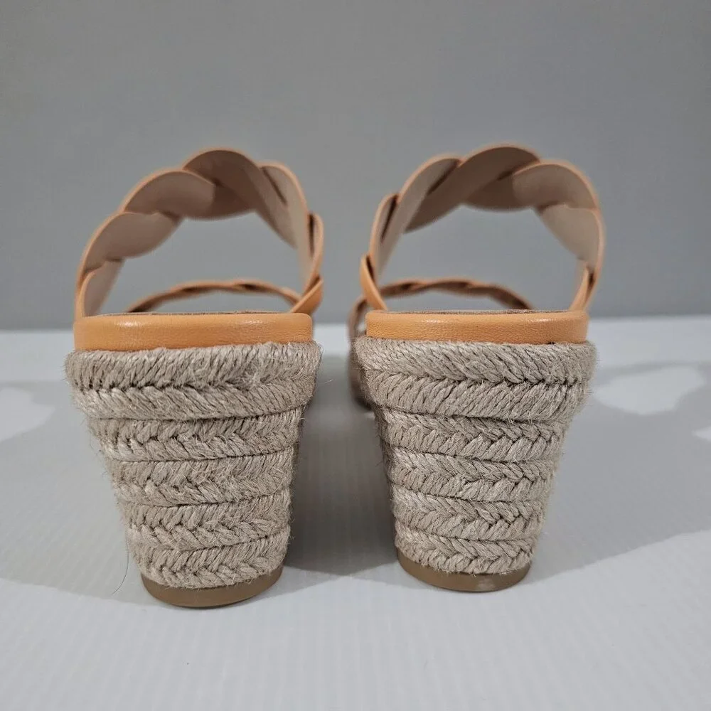 Stuart Weitzman Twist Espadrille Wedge Sandal Womens 10 Mango Leather Slide